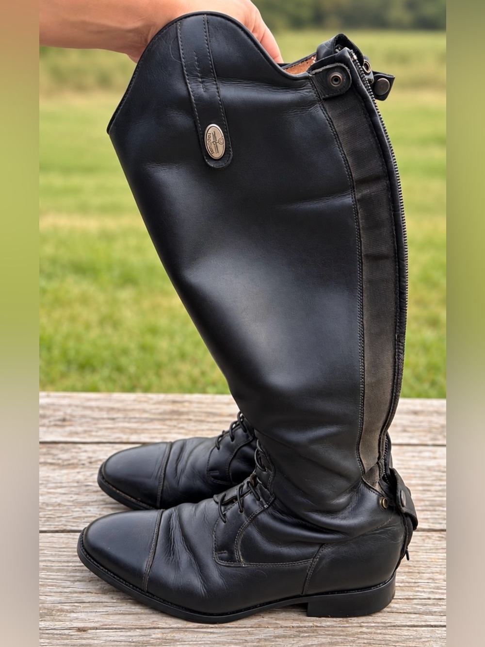 Black Women's Leather Riding Boots with Side Zip